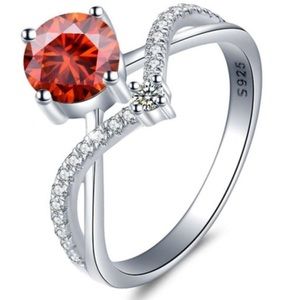 Solid Sterling Silver 925 Garnet Moissanite Ring